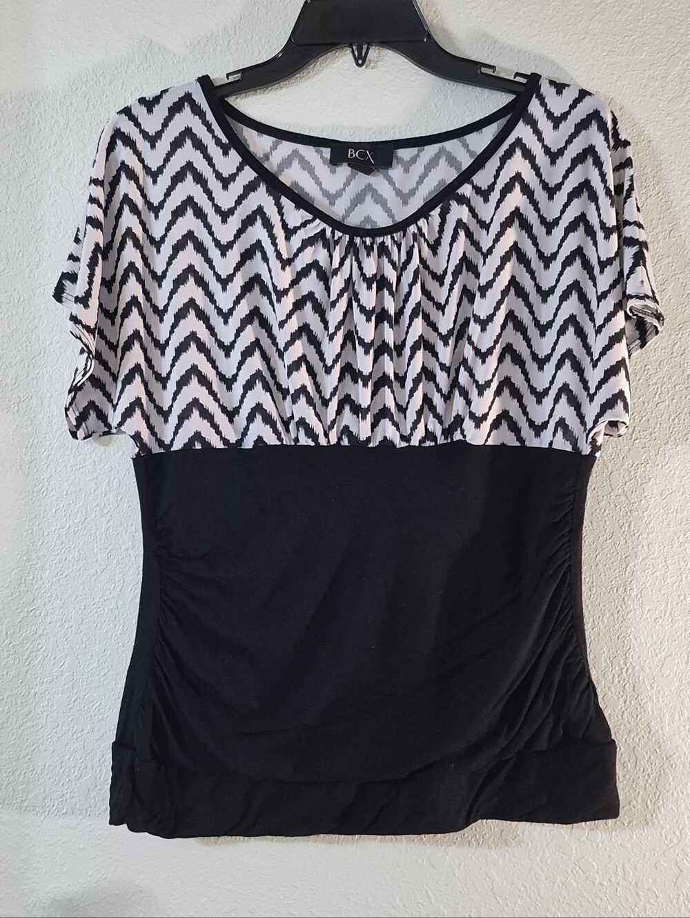 BCX Black and White Chevron Waist-Accent Women's Top
